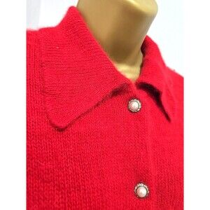 Vtg Neiman Marcus Angora Wool Cardigan Sweater Womens Large Red OId Money Preppy